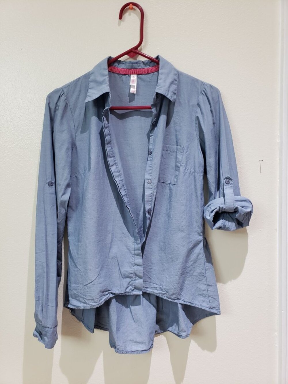 Xhilaration high low, 100% cotton, button tab sleeve shirt, size medium